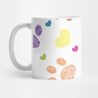 Colorful paw prints with hearts Mug